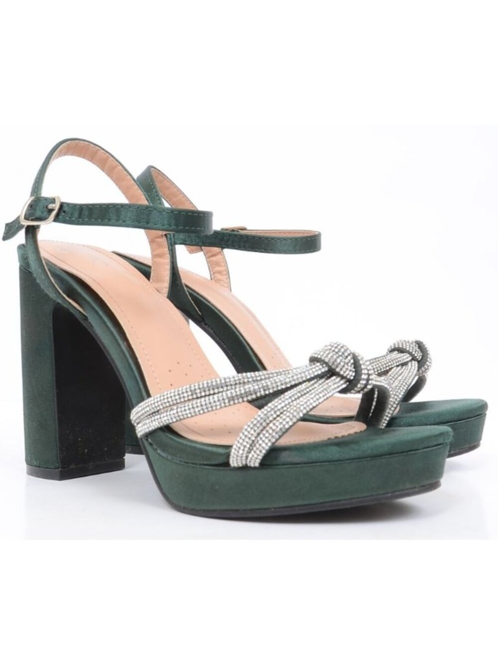 Windsor Fabulous Impression Green Satin Rhinestone Knot Platform Heels Women 8